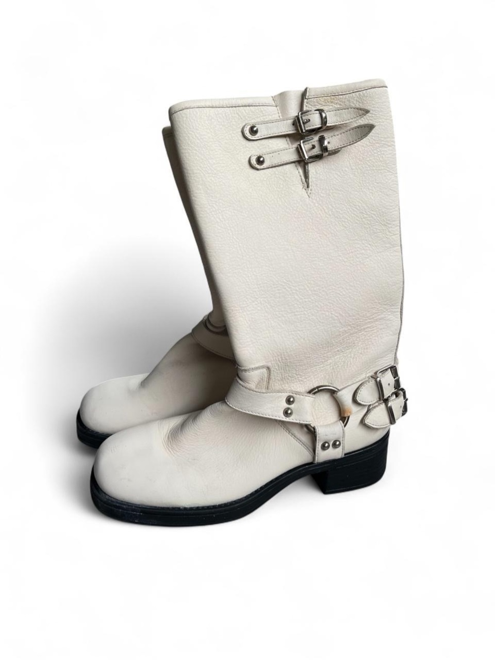 Steve Madden Astor Leather Ivory Biker Boots Women’s 9 Moto Square Toe Shoes